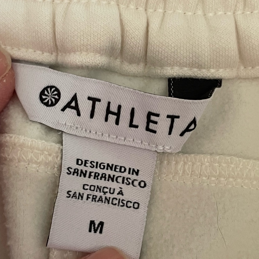 Athleta Triumph Hybrid Wide Leg Crop sweatpant high rise stretch waist MED Cream - Picture 8 of 16